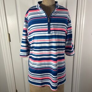 TAIL Golf Polo, Like-New, striped Shirt XL 3/4 sleeve pink blue